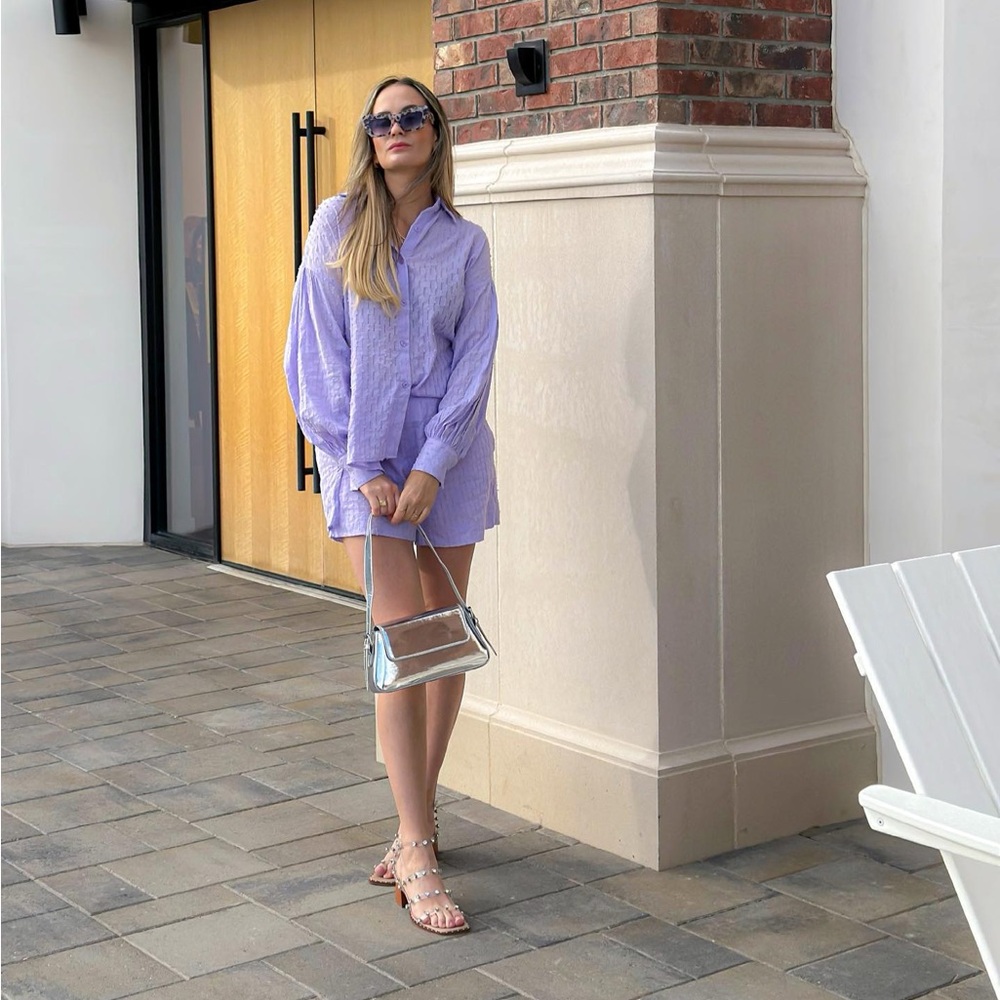 NWT Commense Women’s Laid Back Eyelet Oversized Shirt and Shorts Lilac M